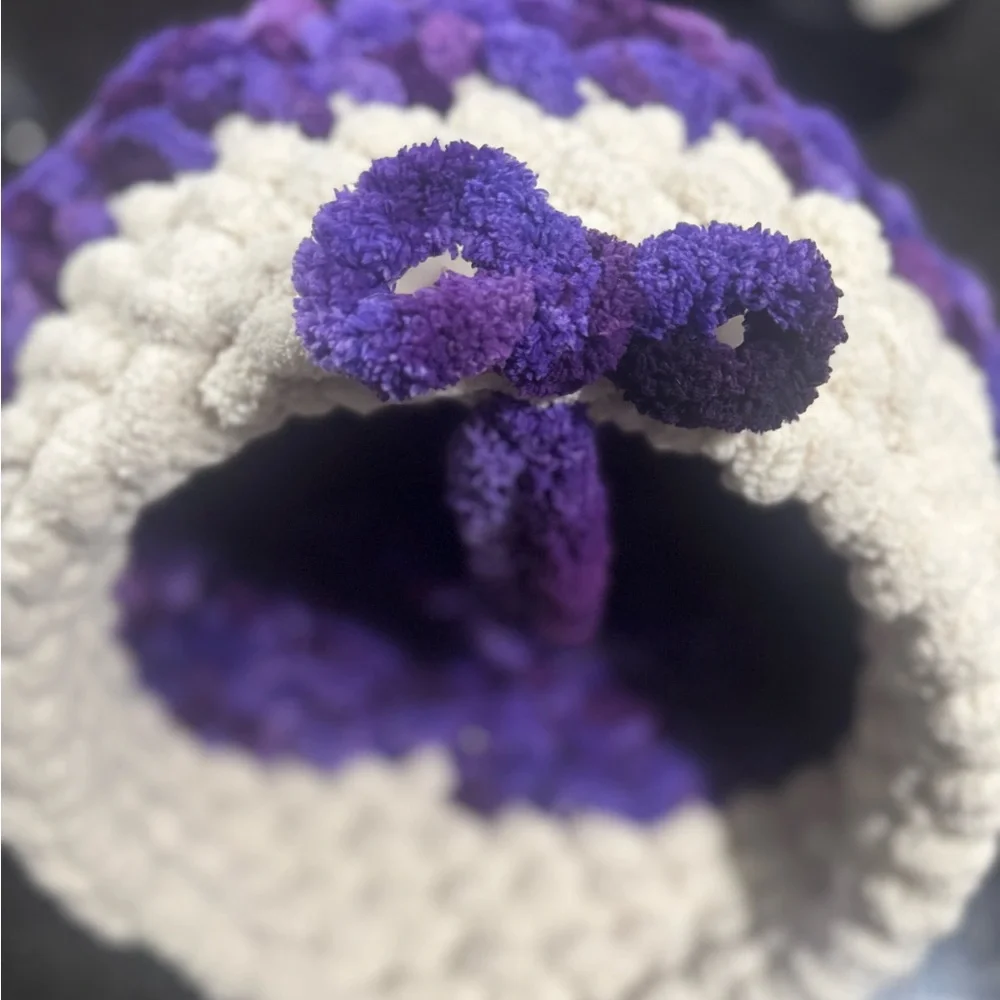Cozy Purple and Cream Pet Bed . Handmade perfect for cats